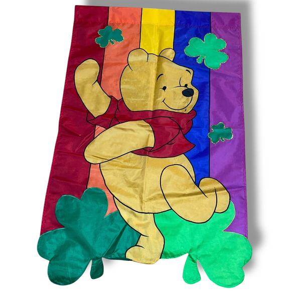 Vintage Disney Winnie the Pooh Garden Flag St Patricks Day Rainbow 27" x 44" - Picture 9 of 13